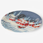 Oude Kerstmis Winter Dorpslandschap Sneeuw Papieren Bordje (Gekanteld)