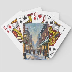 Oude kerstscene van een besneeuwde stadsstraat pokerkaarten