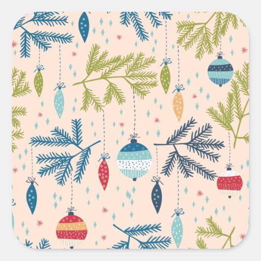 Oude kerstsieraden met fashioned kerstversieringen vierkante sticker (Voorkant)