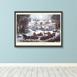 Oude Kerstsleeën, Central Park in de Winter Canvas Afdruk