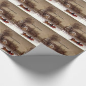 Oude kerstsmallijster, wintersceen cadeaupapier (Hoek)