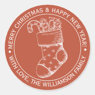Oude Kerstsok Kerstwensen Rood Ronde Sticker