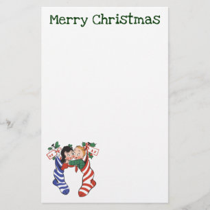 Oude kerstsokken met schattige kinderen briefpapier