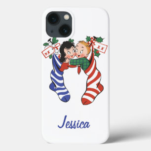 Oude kerstsokken met schattige kinderen iPhone 13 hoesje