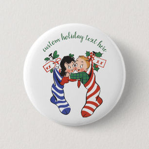 Oude kerstsokken met schattige kinderen ronde button 5,7 cm