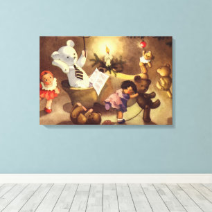 Oude Kerstspullen, Dansende Poppen, Teddyberen Canvas Afdruk