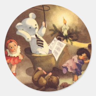 Oude Kerstspullen, Dansende Poppen, Teddys Ronde Sticker