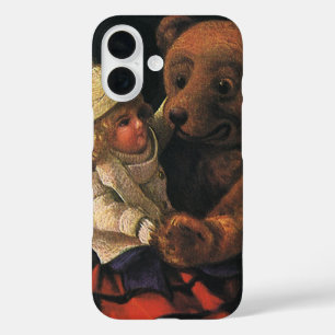 Oude kerstspullen, pop en teddybeer iPhone 16 hoesje