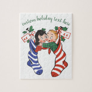 Oude Kerststokken met Schattige Kinderen Legpuzzel