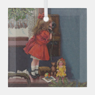 Oude kersttelefoon glas ornament