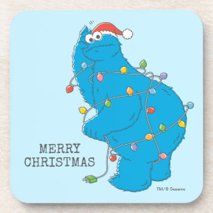 Oude kerstverlichting met Cookie Monster Bier Onderzetter