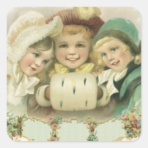 Oude Kerstzusters, Victoriaanse Kinderen Vierkante Sticker