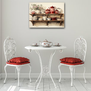 Oude keuken rode koffiepot suiker roomservice poster