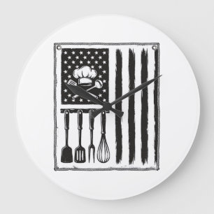 Oude Keuken Vlag Kookgerei T-shirt Ontwerp Grote Klok