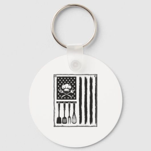 Oude Keuken Vlag Kookgerei T-shirt Ontwerp Sleutelhanger (Voorkant)