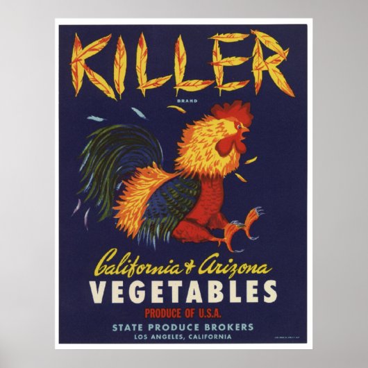 oude killer Chicken Vegetables Crate Labels Poster (Voorkant)