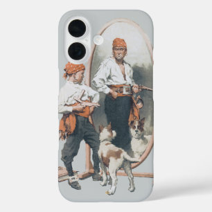 Oude kind, jongenspiraat, hond, spiegel, boekanier iPhone 16 hoesje