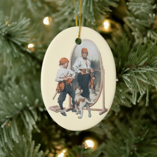 Oude Kinder-, Jongenspiraat, Hond, Spiegel, Zeerov Keramisch Ornament