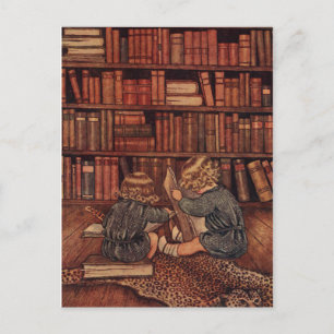 Oude kinderen die in bibliotheek lezen boek liefhe briefkaart