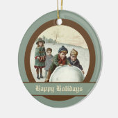 Oude kinderen die spelen in de winter keramisch ornament (Links)