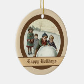 Oude kinderen die spelen in de winter keramisch ornament (Rechts)