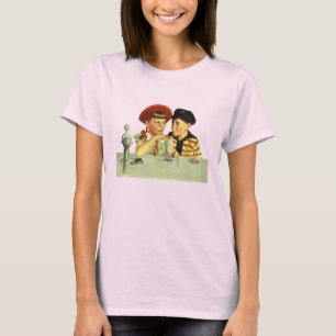 Oude kinderen, jongen en meisje delen een milkshak t-shirt