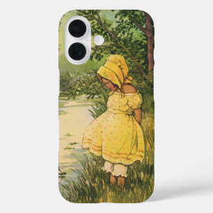 Oude kinderen, jongen en meisje spelen bij beek iPhone 16 hoesje