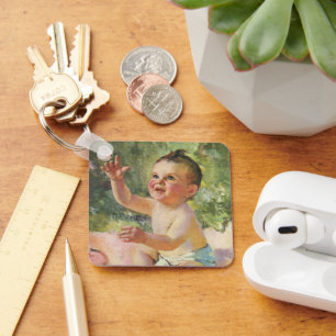 Oude Kinderen, Schattig Baby Meisje op een Roze De Sleutelhanger