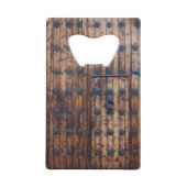 Oude kleine deur binnen grote versterkte houten de kredietkaart flessenopener (Achterkant)