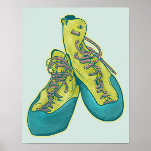 Oude klimschoenen rotsklimmen poster