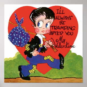 Oude knuffel Valentijnsdag, zwerverjongen hart Poster