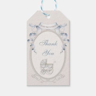 Oude Koets Ivoor Geruit Blauwe Vogels Cadeaulabel