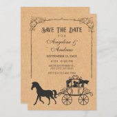 Oude koets met paard save the date (Voorkant / Achterkant)