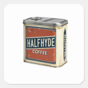 Oude koffieblik Halfhyde Coffee Company Vierkante Sticker