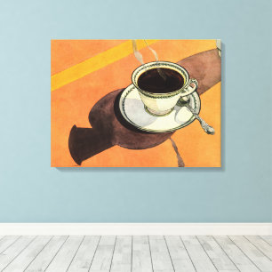 Oude koffiekop, schotel, lepel, retro diner canvas afdruk