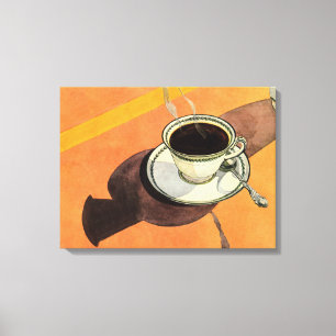 Oude koffiekop, schotel, lepel, retro diner canvas afdruk