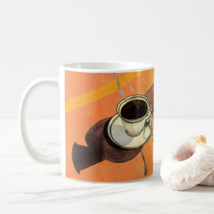 Oude koffiekop, schotel, lepel, retro diner koffiemok