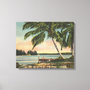 Oude Kokospalm Boom Tropisch Briesje Zonsondergang Canvas Afdruk