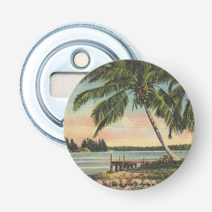 Oude Kokospalmen Tropische Bries Zonsondergang Button Flesopener