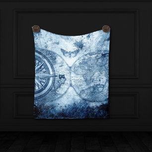Oude Kompas Blauwe Grunge Zeevaart Nauskaart Wandkleed