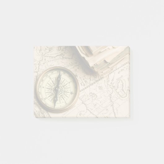 Oude kompas over oude kaart post-it® notes (Voorkant)