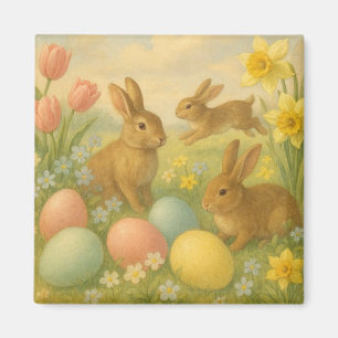 Oude Konijn Pasen Ei/Lente Fleece Magneet