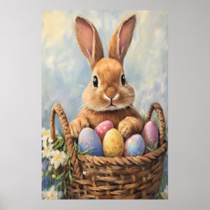 Oude Konijn Pasen Print, Pastelkleurige Kinderkame Poster
