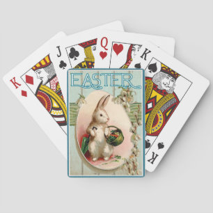 Oude Konijn Tulp Bloem en Paasei Pokerkaarten