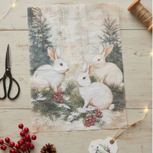 Oude Konijnen Kerst Winter Verouderde Decoupage Tissuepapier