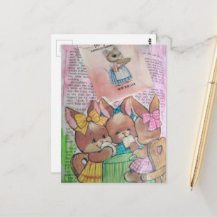 Oude Konijntjes en Muis Collage Briefkaart