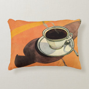 Oude kop koffie, schotel, lepel, retro diner accent kussen