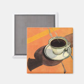 Oude kop koffie, schotel, lepel, retro diner magneet (Voorkant / Achterkant)