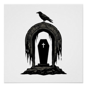 Oude Kraai Begraafplaats Graf Silhouet Shirt Ontwe Perfect Poster
