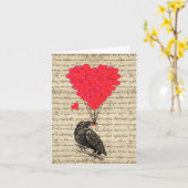 Oude kraai en hartvormige ballonnen kaart (Gele Bloem)